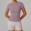 Top Esportivo Fitness Cor Sólida Simples Clássico, Emagrecedor, Secagem Rápida, Absorção de Umidade, Roupa de Yoga Feminina, Camiseta de Manga Curta