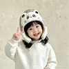 Gorro de peluche para niños para otoño e invierno, nuevo gorro de aviador de oso de dibujos animados lindo para niño, gorro cálido con protección para las orejas para niña