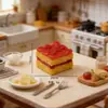 Mini Bolo Sanduíche de Geleia de Morango Tiramisu Loja de Sobremesas Brinquedo de Comida Acessórios de Resina Broche DIY Chaveiro