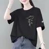 E-commerce Transfronteiriço Comércio Exterior Estilo Mãe Rejuvenescedor Moderno Estilo Chinês Últimas Peças Camiseta de Manga Curta Blusa Solta Feminina