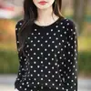 Cárdigan de punto fino para mujer con lunares y cuello redondo, estilo fino para primavera y otoño, adelgazante, elegante, versátil prenda exterior de punto, top de moda para mujer