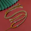Cordão de Colar Estilo Tibetano do Deus da Riqueza de Cinco Direções, Tricotado à Mão e Ajustável, com Contas Dzi, Jade, Pingente de Âmbar, Amuleto Budista e Estilo Tradicional Chinês