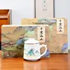 Caneca de Escritório, Caneca de Água Cerâmica Qianli Jiangshan, Caneca com Separação de Chá e Água Ano do Dragão, Brinde de Empresa, Brinde Corporativo