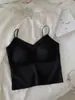 Camisola sin espalda con corte cruzado para mujer, capa base ajustada sin costuras con copas fijas y tirantes finos ajustables, se puede usar como sujetador interior