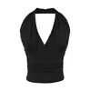 Camisola puramente seductora con cuello halter, escote en V y espalda descubierta para mujer, adecuada para el verano, se puede usar como capa exterior o como capa interior, con copas incorporadas, top sexy