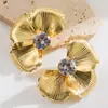 Pendientes Transfronterizos de Moda Nueva Estilo Fresco con Diamantes Redondos de Flor para Mujer Simples y Exquisitos Pendientes Exagerados de Gama Alta