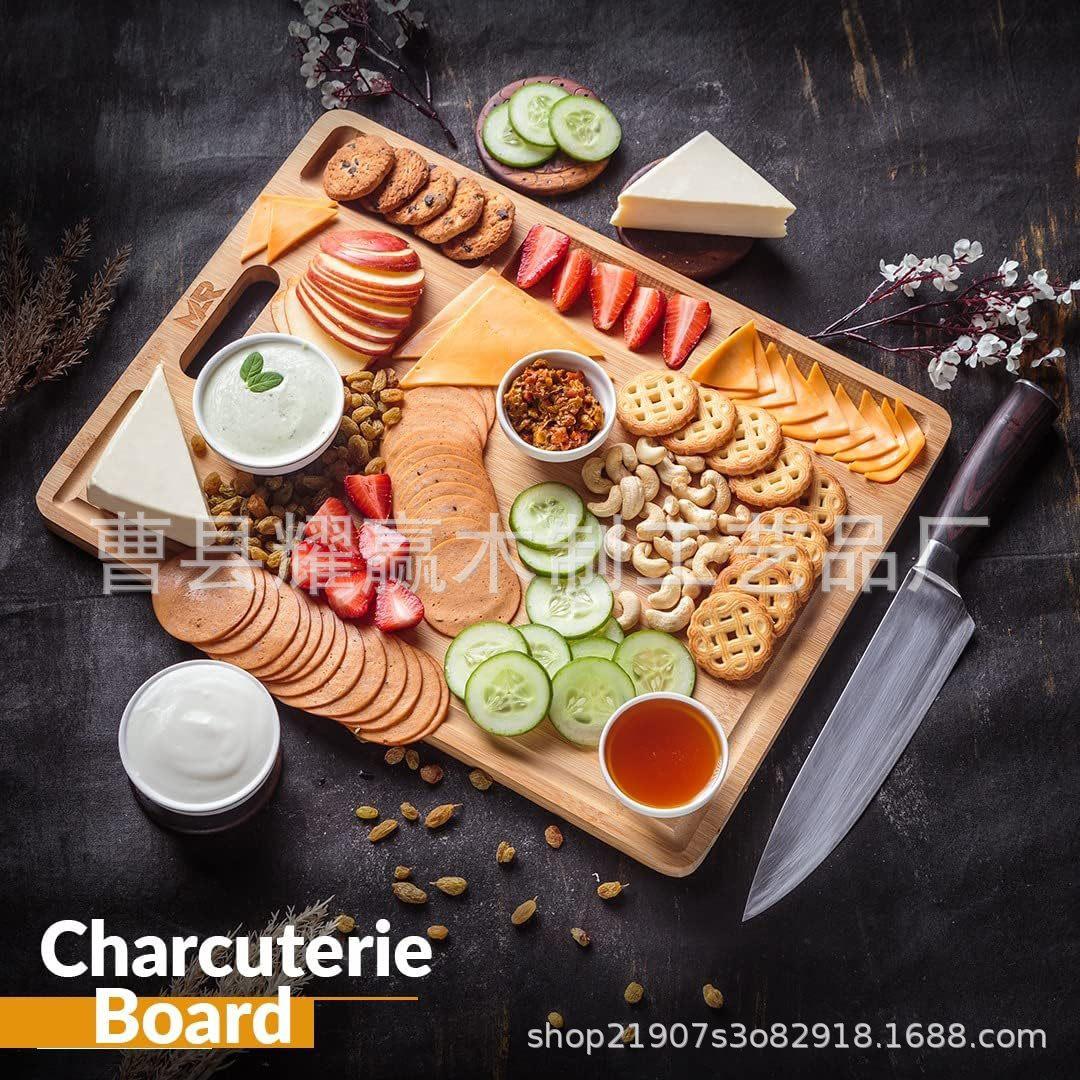 竹制方形砧板创意家用带盛放凹槽切菜板木质水果切板托盘BSCI