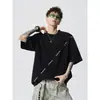 Comércio Exterior Americano Desconstruído Patchwork Assimétrico Tie-dye Manga Curta Top Tendência Verão Feminino Solto Meia Manga Camiseta Manga Curta Masculino