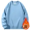 Suéter Masculino Gola Redonda Outono e Inverno Forrado com Fleece Engrossado Quente Cor Sólida Manga Longa Camisa Tendência Casual Versátil Top Masculino Camisa Base