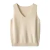 Nova Camisola Vazada 100% Caxemira Feminina com Decote em V Cores Sólidas Sem Mangas Tricô Camada Interna Camisa Base Solta
