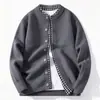 Cardigan de Tricô Masculino Europeu e Americano Transfronteiriço Outono e Inverno Jaqueta Gola Alta Pequena Xadrez Botão Suéter Top Casual Masculino