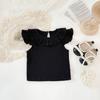 2026 Verano Nuevo Estilo Bebé Ins Versátil Estilo Coreano Cuello Redondo Mangas Volantes Top Camisa de Muñeca Camiseta de Canalé Color Sólido Set