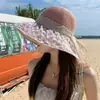 Sombrero de Paja con Encaje Sombrero de Sol para Mujer con Ala Ancha, Sombrero de Malla Transpirable de Verano para Playa para Niñas, Sombrero de Pescador con Protección Solar