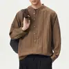Camisa de Manga Larga con Cuello Alto de Lyocell Estilo Old Money para Hombre Xintang, Camisa Casual Simple Holgada de Moda Americana