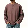 Comercio Exterior 2026 Ropa de Punto Transfronteriza Primavera y Otoño Camiseta de Manga Larga para Hombre, Corte Holgado, Estilo Europeo y Americano, Camisa Base Versátil de Color Sólido con Botones