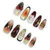24 Piezas de Uñas Postizas Francesas con Forma de Almendra con Diseños de Flor de Cerezo 3D en Relieve, Uñas Postizas Transfronterizas Europeas y Americanas al por Mayor