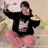Corea2025 Otoño e Invierno Pijama de Terciopelo Coral para Niñas Cuadros Gato de Dibujos Animados Chica Suave Engrosado Cálido Ropa para el Hogar