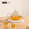 Tetera Rayada Floral, Vidrio Espesado, Resistente al Calor, Tetera Antiexplosión, Tetera con Forma de Calabaza, Vidrio de Borosilicato Alto, Tetera Floral Resistente a Altas Temperaturas, Rayada