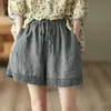 Shorts de algodón y lino para mujer para verano, estilo fino, adecuados para madres, shorts de lino casual de pierna ancha, tallas grandes