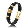 Pulsera Europea y Americana de Acero de Titanio para Parejas, Pulsera Punk de Cuero Genuino Tejido de Doble Capa para Hombre, Tejido Hecho a Mano