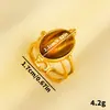 Anillo abierto de piedra ovalada retro europeo y americano de acero inoxidable 304 para mujer, diseño de nicho, joyería al por mayor