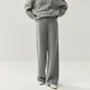 Calça Feminina de Cashmere Bai Cai Rong Outono/Inverno 2026, Malha Casual Fluida, Cobre o Quadril, Trançado Lateral, Calça Casual de Pernas Largas