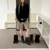 Estilo retrô 2026 nova cor-desgastada bico quadrado rebite plissado empilhados botas outono e inverno novo aumento interno de altura slim