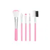Set de 5 Brochas de Maquillaje Rosadas de Fibra Pincel para Sombra de Ojos Pincel para Labios Pincel para Rubor Set Pequeño Pincel para Base Herramientas de Belleza