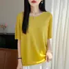 Bainha enrolada para o trabalho gola redonda solta liocel temperamento respirável toque fresco versátil vazado manga curta feminina Tencel modelador verão