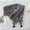 Bufanda Cuadrada de Algodón y Lino con Flor de Anacardo de Nuevo Estilo y Espiga, Bufanda Artística Floral Japonesa Vintage, Cinta Decorativa para el Cabello de Primavera, Verano y Otoño