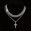 Collar de Cruz con Diamantes Completos Transfronterizo Marca de Moda Urbana Cadena Cubana Europea y Americana Rap Hip Hop para Hombre y Mujer Aleación