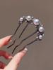 Pente de Cabelo Ondulado em Forma de U com Pérola Dourada e Strass com Quatro Dentes para Penteados Coque, Grampo de Cabelo Estilo Chinês Novo, Elegante e Gracioso