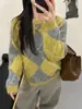 Suéter Feminino de Inverno Grosso com Padrão de Diamante, Estilo Preguiçoso de Alto Padrão para Outono e Inverno, Pode Ser Usado por Fora ou por Dentro como uma Camada Base, Tendência