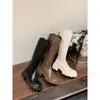 Botas de Gama Alta para Mujer Otoño e Invierno 2025 Nueva Moda Botas Altas de Jinete Pierna Gruesa Ajustadas Suela Gruesa Tacón Grueso