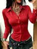 Camisa simples de cor sólida de manga comprida plus size para mulheres, anti-exposição com botões ocultos, corte slim e valoriza a silhueta para o local de trabalho.