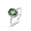 Comercio Exterior Transfronterizo Más Vendido Anillo de Piedra de Musgo Verde Natural Forma de Gota de Agua Plata S925 Incrustado con Ágata de Planta Acuática Anillo para Dedo Índice Diseño Simple