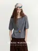 Suéter Feminino de Lã de Alta Qualidade com Gola Redonda, Malha Macia Escovada Fosca, Manga Curta - Hong Kong e American Apparel