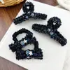 Fragrância Pequena de Luxo Tweed Azul Escuro Prendedor Pinça Tubarão Moda Laço Elástico Corda de Cabelo Acessórios de Cabelo Adorno de Cabeça para Mulheres