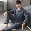 Pijama para Hombre Pijama de Hombre Otoño e Invierno Algodón Puro Manga Larga Engrosado Cálido Algodón de Aire Algodón Laminado Traje de Casa de Invierno