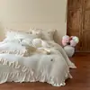 Estilo Princesa Francesa Cobertor de Cama Espesso em Lã de Leite Conjunto de Quatro Peças Estilo Coreano Renda Fleece de Coral Capa de Edredom Lençol de Cama Conjunto de Roupa de Cama