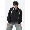 Jaqueta Listrada Casual Estilo Americano Solta Streetwear Marca Tendência Jaqueta Esportiva Masculina Nova Outono