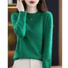 Suéter 100% Lã Pura para Mulheres, Novo Estilo Outono e Inverno, Cor Sólida, Suéter de Tricô Simples Pulôver, Top Base Soltinho, Versátil