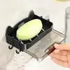 Porta Jabón de Gato para Uso en Casa, Caja de Jabón que No Acumula Agua, Estante de Almacenamiento para Baño Montado en la Pared con Drenaje Sin Taladro