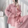 Muzhen Silk 26º Aniversário Novo Estilo Minimalista Conjunto de Pijama de Algodão e Seda Camisa de Manga Longa Feminina Roupa de Casa Fina Respirável de Alta Qualidade