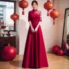 Novo Chinoiserie Cheongsam Melhorado Vestido de Brinde Gola Alta Vestido de Noivado Vermelho Feminino Noiva Casamento Vestido de Vestir Saia Longa de Alta Qualidade