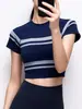 Top Deportivo de Marca Grande Mismo Estilo Bloques de Color Rayas para Mujer Suave Transpirable Amigable con la Piel Camiseta Deportiva Manga Corta Pilates Yoga