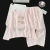 Pijama infantil de primavera e outono, algodão com estampa de nuvens, design fofo de desenho animado, manga longa, perna longa, estilo casual, para meninas e crianças maiores, adequado para usar em casa