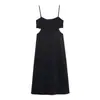 2026 Nuevo Estilo de Comercio Exterior Aliexpress Elegante Negro Ajustado Encaje Patchwork Abertura Lateral Vestido de Tirantes
