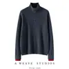 Suéter de cashmere em blocos de cor para mulheres, gola alta, mangas compridas, modelagem solta, casual, versátil e projetado para parecer um conjunto de duas peças.