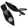 Nuevas Sandalias 2025 de Gran Tamaño Color Sólido con Perlas y Pedrería, Punta Fina para Mujer, Tacón Bajo Elegante, Tacón Alto, Punta Cerrada para Mujer